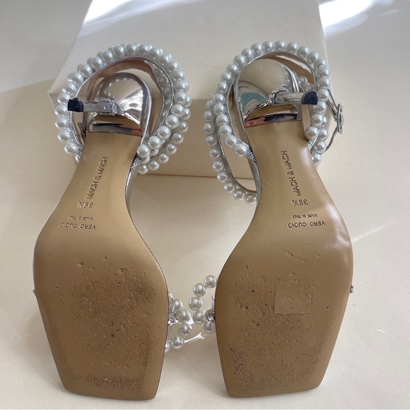 MACH & MACH Pearl Bow Square Toe Sandals in Silver Leather - Picture 14 of 14